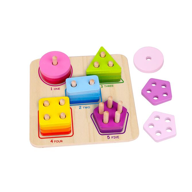 Wooden Geometric Stacking Shapes by Numbers - Tooky Toy 2+